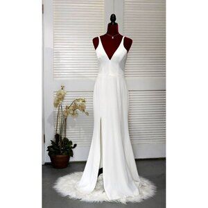 Dress the Population Iris Dress Crepe Off White  Ball Gown Slit  Sz M 153